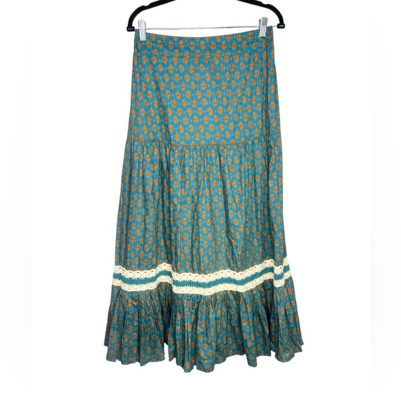 NWT Luna Moon Prairie Peasant Crocheted Accent Maxi Teal Skirt Size Medium - Picture 1 of 13
